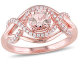 4/5 Carat (ctw) Morganite Infinity Ring in Rose Pink Sterling Silver with Accent Diamonds